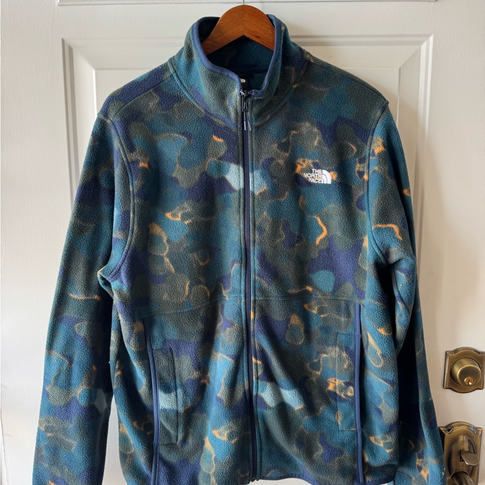 The North Face Blue Green and Orange Camo Fleece Pullover